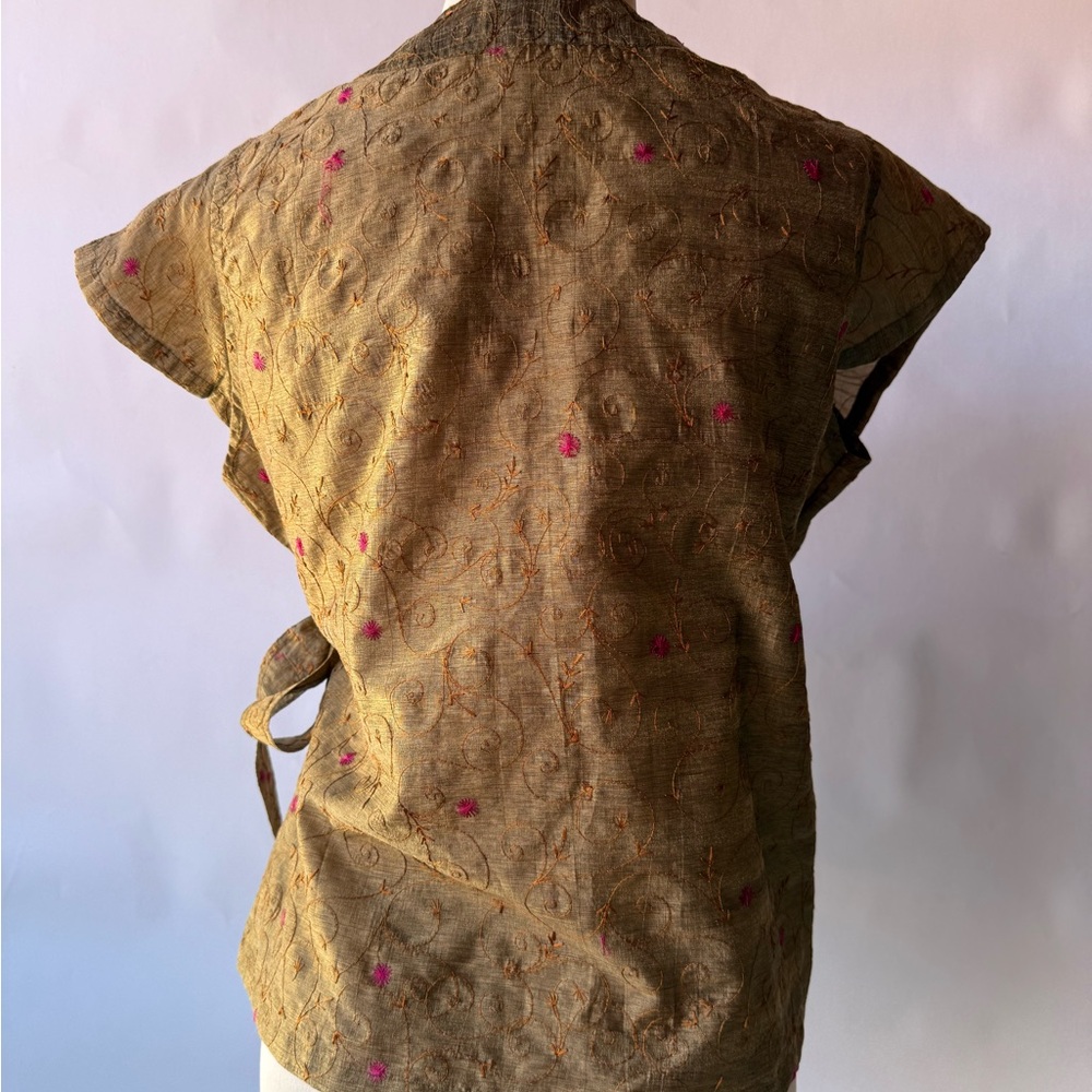 Love Gold Wrap Blouse with Pink Embroidery - Picture 6 of 8